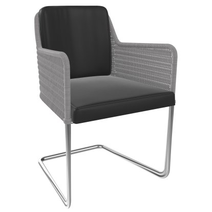 D43, Wickerwork I - silver grey, Leather - black, Stainless steel, matt