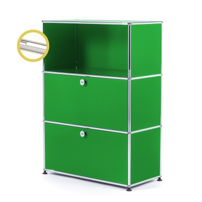 USM Haller E Highboard M with 2 Drop-down Doors and Compartment Lighting, USM green, Cool white
