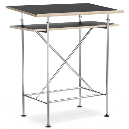 High Desk Milla, 70cm, Chrome, Linoleum nero (Forbo 4023) with oak edges