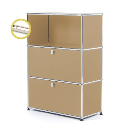 USM Haller E Highboard M with 2 Drop-down Doors and Compartment Lighting, USM beige, Warm white