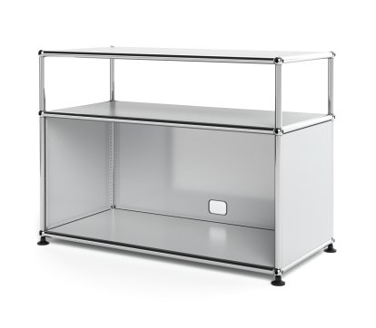 USM Haller Lowboard M with Extension, Customisable, Light grey RAL 7035, With drop-down door, With cable entry hole bottom centre