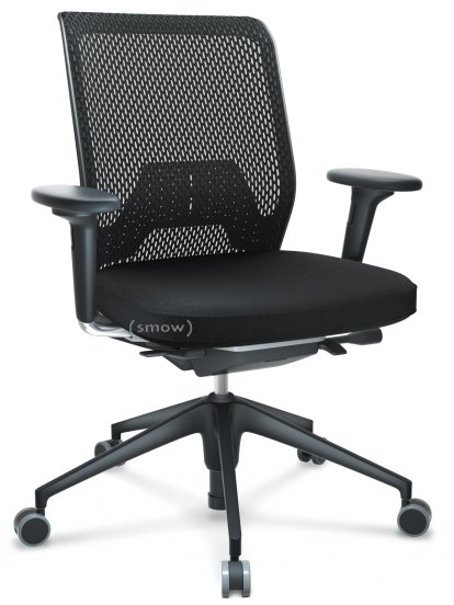 ID Mesh, FlowMotion-without tilt mechanism, without seat depth adjustment, With 2D armrests, 5 star foot , basic dark plastic, Basic dark, Plano seat cover, diamond mesh back, Nero, Soft castors for hard floor surfaces