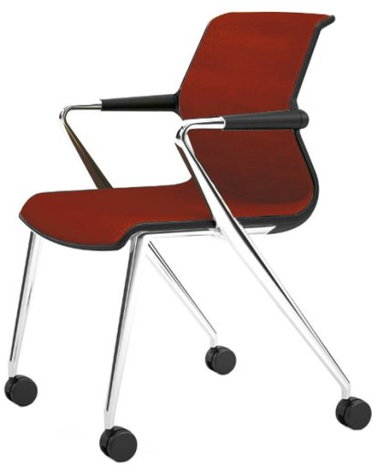 Unix Chair with Four-legged Base on Castors, Silk Mesh brick, Basic dark, Aluminium polished