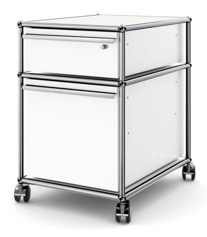 USM Haller Mobile Pedestal with Hanging File Basket, Only A6-drawer with lock, Pure white RAL 9010