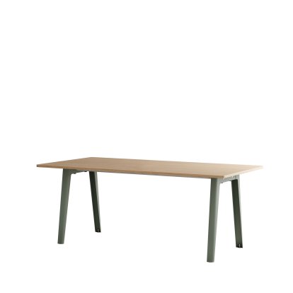New Modern Dining Table Rectangular, Metal/Wood, 190 x 95 cm, Oak finish, Eucalyptus grey