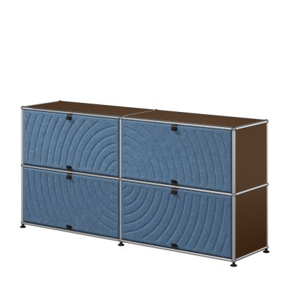 USM Haller Sideboard L with four USM Haller Soft Panels, round, USM brown, Blue