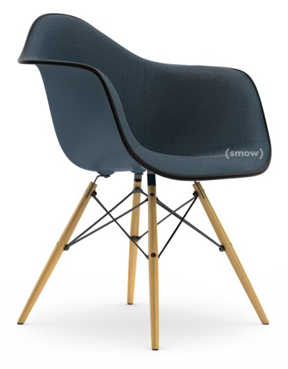 Eames Plastic Armchair DAW, Sea blue, With full upholstery, Sea blue / dark grey, Standard version - 43 cm, Ash honey tone