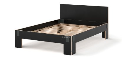 Tagedieb, 140 x 200 cm, With headboard, FU (plywood, birch) black, Anthracite, With rollable slatted base