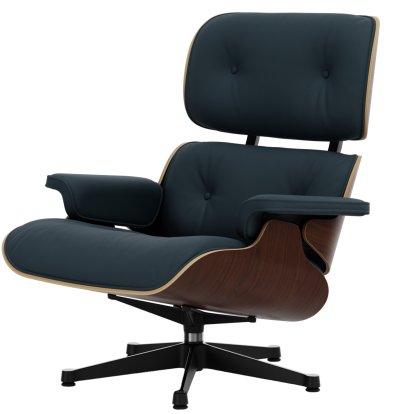 Lounge Chair, Dark walnut, Lether Premium F smoky blue, 89 cm, Aluminium polished, sides black