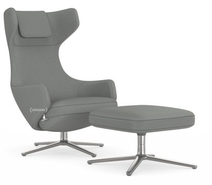 Grand Repos, Chair Grand Repos & Ottoman, Fabric Cosy 2 Pebble Grey, 41 cm, Polished