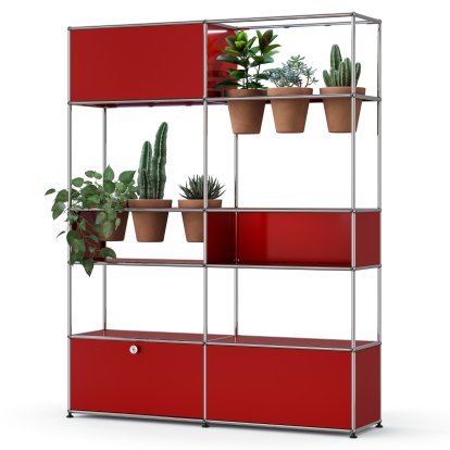 USM Haller E Plant World Room Divider, USM ruby red, Terracotta, LED illumination cold white