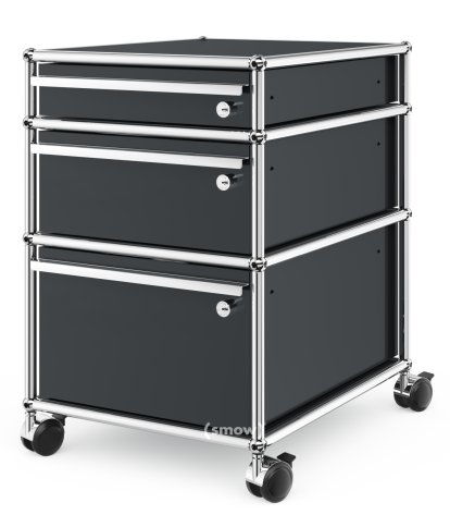 USM Haller Mobile Pedestal with 3 Drawers Type II (with Counterbalance), All compartments with a lock, Anthracite RAL 7016