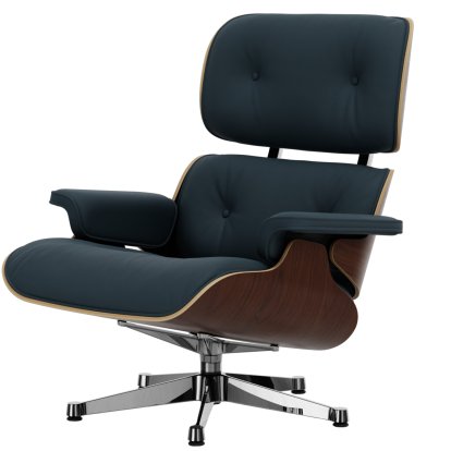 Lounge Chair, Dark walnut, Lether Premium F smoky blue, 89 cm, Aluminium polished