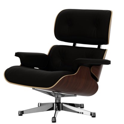 Lounge Chair, Dark walnut, Leather Premium F chocolate, 84 cm - Original height 1956, Aluminium polished