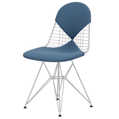 Wire Chair DKR , Powder-coated white, Seat and backrest cushion (Bikini), Apollo sky blue / light grey