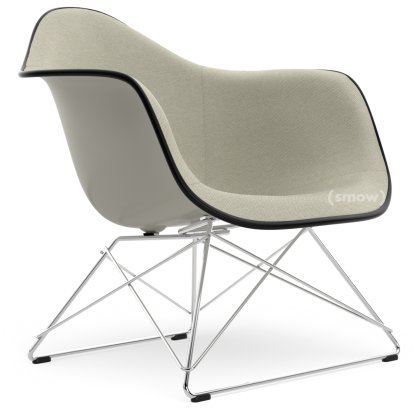 Eames Plastic Armchair RE LAR, Seat shell pebble, Full upholstery warmgrey / ivory, Base chrome