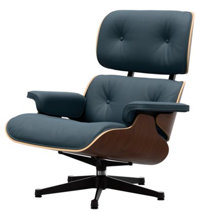 Eames Lounge Chair, Dark walnut, Leather Premium F smoky blue, 89 cm, Aluminium polished, sides black