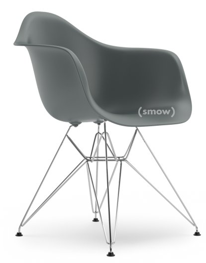 Eames Plastic Armchair RE DAR, Granite grey, Without upholstery, Without upholstery, Standard version - 43 cm, Chrome-plated