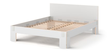 Tagedieb, 180 x 200 cm, With headboard, FU (plywood, birch) white, Light grey, With rollable slatted base