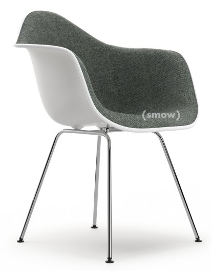 Eames Plastic Armchair RE DAX, White non-RE, With full upholstery, Nero / ivory, Standard version - 43 cm, Chrome-plated