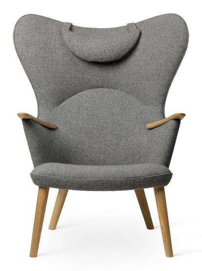 CH78 Mama Bear Chair, Fiord - grey, Oiled oak, With neck pillow
