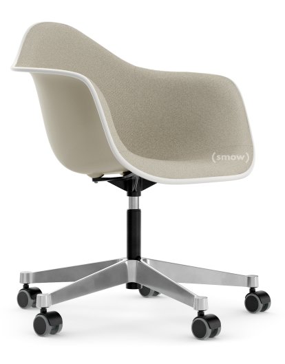 Eames Plastic Armchair RE PACC, Pebble, With full upholstery, Warm grey / ivory