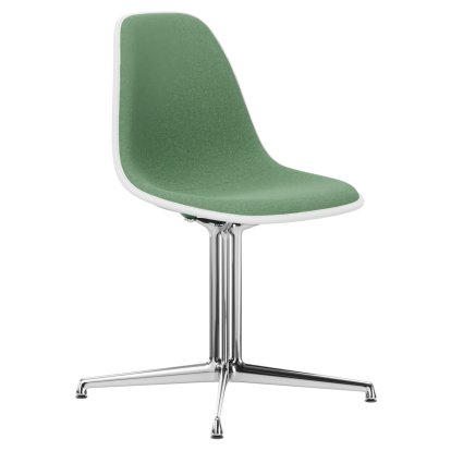 Eames Plastic Side Chair DSL, Emerald, With full upholstery, Green / ivory, Aluminium polished