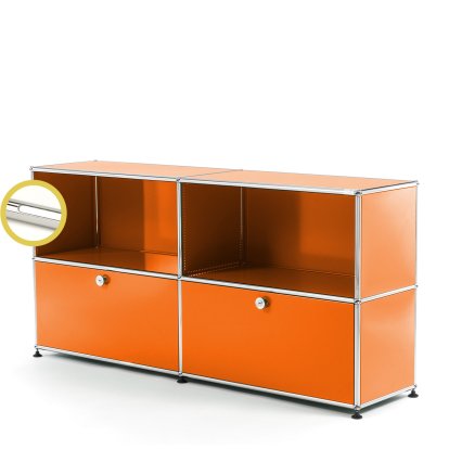 USM Haller E Sideboard L with Compartment Lighting, Pure orange RAL 2004, Cool white