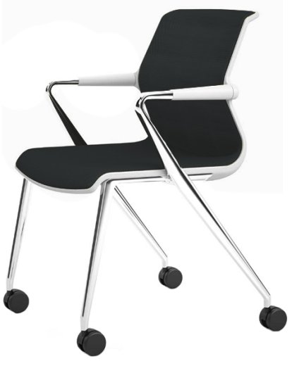 Unix Chair with Four-legged Base on Castors, Silk mesh asphalt, Soft grey, Aluminium polished