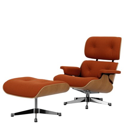 Eames Lounge Chair & Ottoman Calma, Cherry, natural , Calma, cognac, 89 cm, Aluminium polished