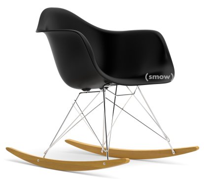Eames Plastic Armchair RE RAR, Deep black, Chrome-plated, Yellowish maple