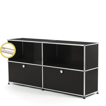 USM Haller E Sideboard L with Compartment Lighting, Graphite black RAL 9011, Warm white