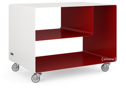 Trolley R 106, Bicoloured, Pure white (RAL 9010) - Ruby red (RAL 3003), Industrial castors