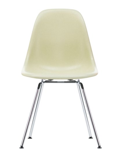 Eames Fiberglass Chair DSX, Eames parchment, Polished chrome