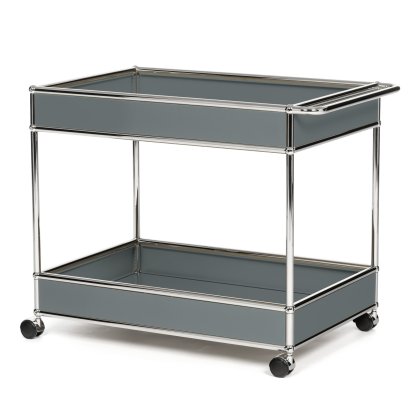 USM Haller Bar Trolley Type II with panelling, Mid grey RAL 7005, Hard castors for carpets