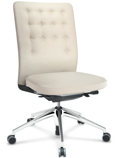 ID Trim, With lumbar support, FlowMotion-without tilt mechanism, without seat depth adjustment, Without armrests, 5 star foot, polished aluminium, Seat and back, leather, Snow, Hard castors for carpets