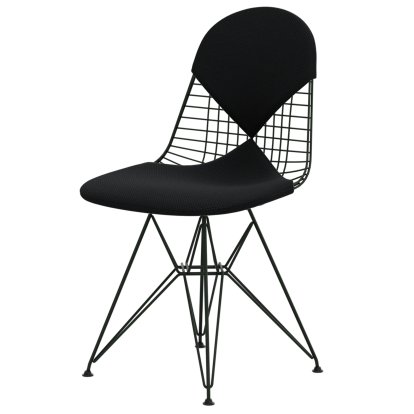 Wire Chair DKR , Powder-coated dark green, Seat and backrest cushion (Bikini), Apollo carbon / black