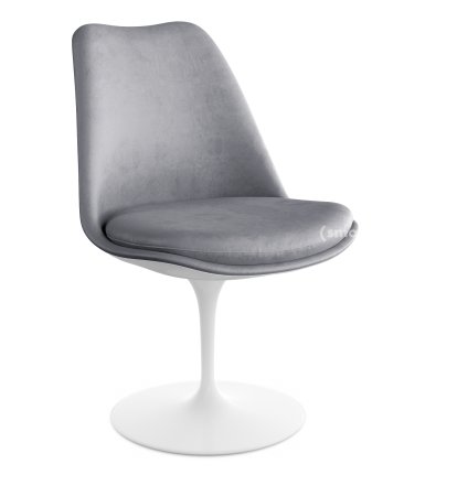 Saarinen Tulip Chair, Static, Upholstered inner shell and seat cushion, White, Silver (Eva 139)