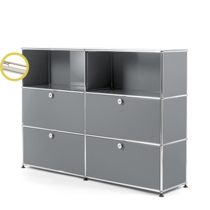 USM Haller E Highboard L with Compartment Lighting, Mid grey RAL 7005, Warm white