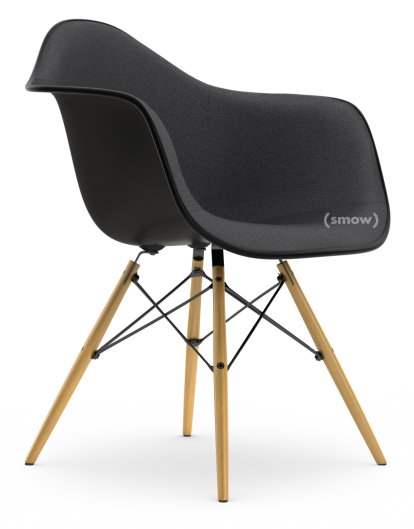 Eames Plastic Armchair DAW, Deep black, With full upholstery, Dark grey, Standard version - 43 cm, Ash honey tone