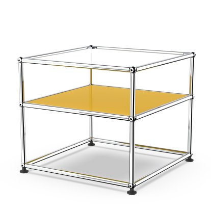 USM Haller side table Type II, Glass, Golden yellow RAL 1004