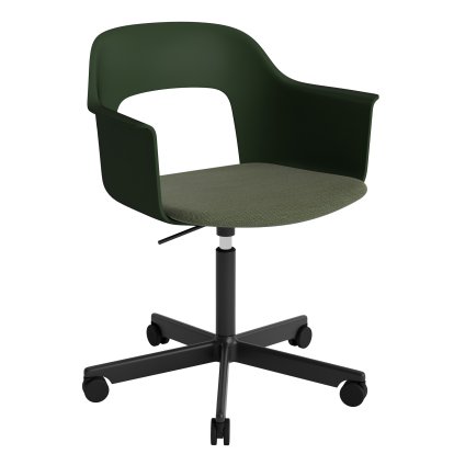 Layout 243 Swivel Armchair with Upholstered seat, Bottle green / Mode 072, Black powder coated aluminium