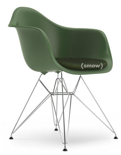 Eames Plastic Armchair RE DAR, Forest, With seat upholstery, Ivory / forest, Standard version - 43 cm, Chrome-plated