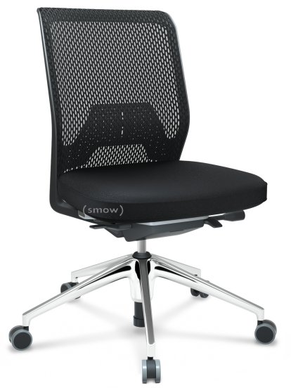 ID Mesh, FlowMotion-with tilt mechanism, with seat depth adjustment, Without armrests, 5 star foot, polished aluminium, Basic dark, Plano seat cover, diamond mesh back, Nero, Soft castors for hard floor surfaces