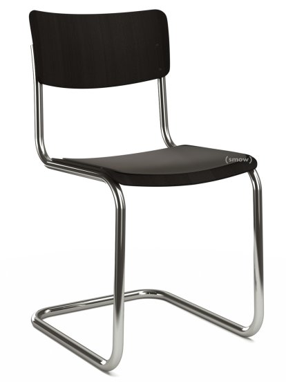 S 43 Classic Cantilever Chair, Chrome-plated frame, Stained beech, Black (TP 29), Seat pad without upholstery black, Black plastic glides with felt