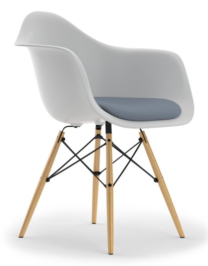 Eames Plastic Armchair DAW, Cotton white, With seat upholstery