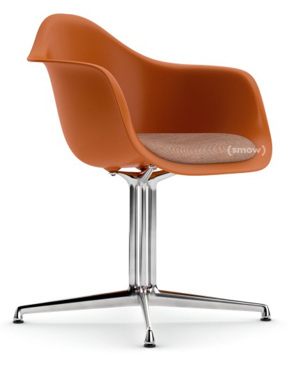 Eames Plastic Armchair RE DAL, Rusty orange, With seat upholstery, Cognac / ivory