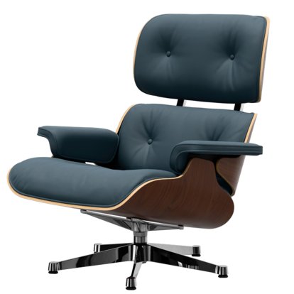 Eames Lounge Chair, Dark walnut, Leather Premium F smoky blue, 89 cm, Aluminium polished