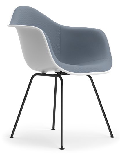 Eames Plastic Armchair RE DAX, Cotton white, With full upholstery, Dark blue / ivory, Standard version - 43 cm, Coated basic dark