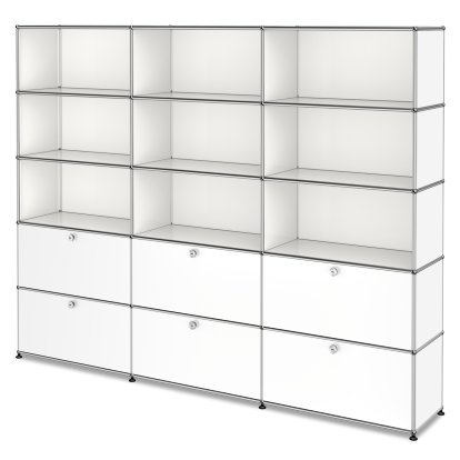 USM Haller Storage Unit XL, Customisable, Pure white RAL 9010, Open, Open, With 3 drop-down doors, With 3 drop-down doors